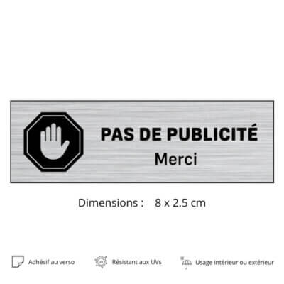 Plaquette de boîte aux lettres adhésive STOP Pas de publicité